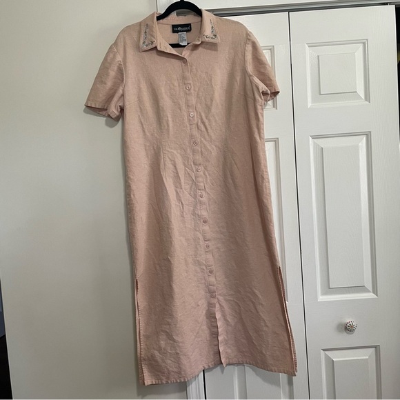 Sag Harbor Petite Large Vintage Linen Blend Dress Peach Embroidered Collar - Picture 1 of 8